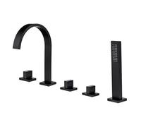 QHLMLL Ornaments Waterfall Bathtub Faucet Set, Bathtub Faucets 5 Hole, Two Handle Deck Mounted Modern Roman Tub Faucet with Hand Shower,