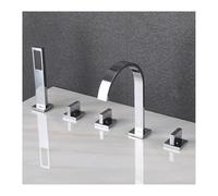 QHLMLL Ornaments Waterfall Bathtub Faucet Set, Bathtub Faucets 5 Hole, Two Handle Deck Mounted Modern Roman Tub Faucet with Hand Shower,