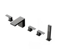 QHLMLL Ornaments Waterfall Bathtub Faucet Set, Two Handle Deck Mounted Roman Tub Faucet with Hand Shower, Bathtub Faucets 5 Hole, Modern