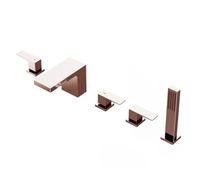 QHLMLL Ornaments Waterfall Bathtub Faucet Set, Two Handle Deck Mounted Roman Tub Faucet with Hand Shower, Bathtub Faucets 5 Hole, Modern