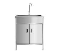 QHLMLL Outdoor Sink Cabinet Utility Sinks,Stainless Steel Stand Alone Sink,Free Standing Catering Commercial Sink,with Cold And Hot Water Pipe Faucet,for Garage Laundry/Utility