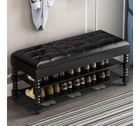 QHLMLL Panca per scarpe a 2 ripiani, in pelle, con seduta imbottita, ideale per ingresso, soggiorno, corridoio (dimensioni: 100 x 30 x 48 cm, colore: nero)