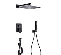QHLMLL Rain Shower System Matte Black Rain Mixer Shower Combo Set Wall Mounted Bathroom Shower Faucet Set with Rainfall Shower Head, Handheld Shower, Bidet Spray,12 Inches Decor