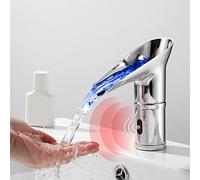 QHLMLL Retro Sensor Mixer Taps Hot And Cold Water Bathroom Tap Waterfall Bath taps LED Color Change Basin Tap Touchless Sink Faucet-Chrome_Low
