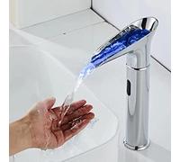 QHLMLL Retro Sensor Mixer Taps Hot And Cold Water Bathroom Tap Waterfall Bath taps LED Color Change Basin Tap Touchless Sink Faucet-Chrome_High