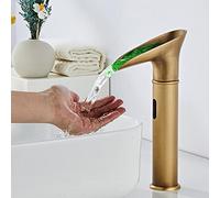 QHLMLL Retro Sensor Mixer Taps Hot And Cold Water Bathroom Tap Waterfall Bath taps LED Color Change Basin Tap Touchless Sink Faucet-Antique_High