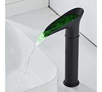 QHLMLL Retro Sensor Mixer Taps Hot And Cold Water Bathroom Tap Waterfall Bath taps LED Color Change Basin Tap Touchless Sink Faucet-Black Ancient_High