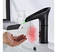 QHLMLL Retro Sensor Mixer Taps Hot And Cold Water Bathroom Tap Waterfall Bath taps LED Color Change Basin Tap Touchless Sink Faucet-Black Ancient_Low