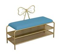 QHLMLL Scarpiera blu a 2 ripiani con struttura in metallo dorato e seduta imbottita, elegante soluzione per riporre le scarpe, per ingresso o camera da letto