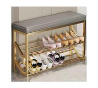 QHLMLL Scarpiera industriale con ripiani in metallo, panca a 2 ripiani, organizer per ingresso, grigio e oro, beige, 60 cm