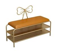 QHLMLL Scarpiera moderna a 2 ripiani con struttura in metallo dorato e seduta imbottita, elegante soluzione per riporre le scarpe e sedersi, per ingresso, camera da letto o corridoio (arancione, 80 x