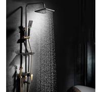 QHLMLL Shower Faucet Set Black Brass Bath Thermostatic Bath Mixer Tap Shower System Shower Faucet Top Waterfall Wall Mount Hand Shower for Family Hotel