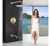 QHLMLL Shower Faucet Set Wall 12 inch Round Head Sprayer Combination Golden with Bathtub Nozzle