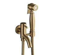 QHLMLL Shower System, Handheld Bidet Sprayer for Toilet Brass Portable Baby Cloth Diaper Sprayer Brushed Gold Bidet Faucet with Bidet Hose, for Feminine Wash, Pet Washing, Easy