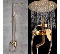 QHLMLL Shower System Luxury 8" inch Rainfall Bath Shower Set Faucet + Hand Shower Wall Mounted Rotate Spout Shower Mixer Tap Golden Shower Kits