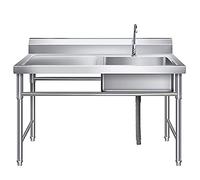 QHLMLL Single Bowl Compartment Workbench Sink,Commercial Sink with Faucet, Free Standing Utility Sink with Stand,Easy to Clean,for Outdoor Indoor Bar Restaurant Kitchen Hotel an
