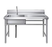 QHLMLL Single Bowl Compartment Workbench Sink,Commercial Sink with Faucet, Free Standing Utility Sink with Stand,Easy to Clean,for Outdoor Indoor Bar Restaurant Kitchen Hotel an