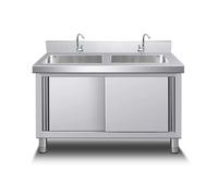 QHLMLL Stainless Steel Double Bowl Utility Sink Laundry Sink with Cabinet Free Standing Catering Commercial Sink with Cold And Hot Faucet for Outdoor Indoor Garage Laundry/Utili