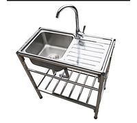 QHLMLL Stainless Steel Utility Sink - Free Standing with Commercial Faucet, Drainer & Storage Shelves for Indoor & Outdoor Use. (Color: Hot & Cold, Size:)