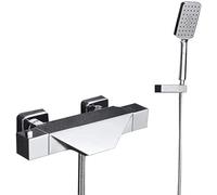QHLMLL Thermostatic Black Bath Taps & Mixer Shower Set Chrome Sink Tap with Waterfall Filler Shower Head & HoseLuxury Bathroom Accessories for Modern Homes