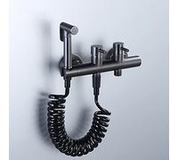 QHLMLL Toilet Shower Spray Mixer Set Grey Double Handle Bidet Attachment Faucet Sprayer Kit for Toilet Bifunctional Hand Held Sprayer Toilet Attachment,Spring Hose,b