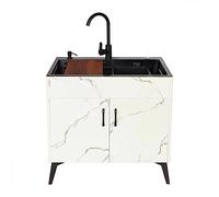 QHLMLL White Kitchen Sink Utility Sink Free Standing Sink Commercial with Drainer Unit And Cold And Hot Water Pipe Faucet for Outdoor Indoor Restaurant Garage Laundry/Utility Ro