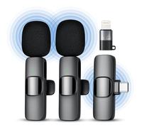 Qhot Microfono lavalier wireless Phone, Pad, telefono ios, mini microfono a bavero con riduzione del rumore e suono cristallino per registrazioni video, vlogging, TikTok, YouTube
