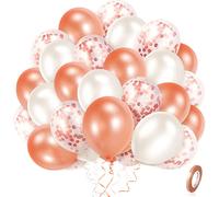 Qhou 60 Pezzi Palloncini Rosa, Palloncini Compleanno, Palloncino per Matrimonio 12 pollici (30 cm), Set di Palloncini Bianchi in Oro Rosa 3 Colori, 100% Lattice Naturale