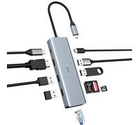 QHOU Hub USB C 10 in 1, Dual Monitor USB C, adattatore USB C (Gigabit Ethernet, 4K HDMI, USB 3.0, PD 100W, 3,5 mm MIC, lettore SD/TF) per MacBook Pro/Air, HP, Lenovo, Dell