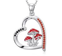 QHQPQ Collana con ciondolo a forma di cuore in argento Sterling 925 con scheletro e mano di rosa rossa, gioiello gotico per donne e uomini, CONVENTIONAL, Argento sterling, Zirconia cubica