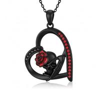 QHQPQ Collana con ciondolo a forma di cuore in argento Sterling 925 con scheletro e mano di rosa rossa, gioiello gotico per donne e uomini, CONVENTIONAL, Argento sterling, Zirconia cubica
