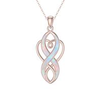 QHQPQ Collana da donna in argento Sterling 925 con opale e nodo celtico, ciondolo a forma di cuore infinito, regalo per donne e fidanzate, 0.53in * 0.98in(13.6mm * 25mm), Argento sterling, Opale