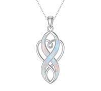 QHQPQ Collana da donna in argento Sterling 925 con opale e nodo celtico, ciondolo a forma di cuore infinito, regalo per donne e fidanzate, 0.53in * 0.98in(13.6mm * 25mm), Argento sterling, Opale