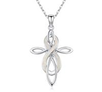 QHQPQ Collana da donna in argento Sterling 925 con opale e nodo celtico, ciondolo a forma di cuore infinito, regalo per donne e fidanzate, 1.18in (30mm), Argento sterling, Opale