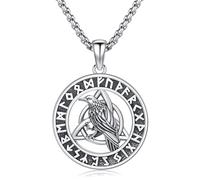 QHQPQ Collana da uomo con ciondolo amuleto norreno, in argento Sterling 925, con rune vichinghe, gioiello mitologico per la protezione della forza, conventional, Argento sterling, Nessuna pietra