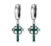 QHQPQ Orecchini a cerchio con croce e corona, in argento Sterling 925, orecchini pendenti con corona di spine, gioielli cattolici, regali per uomini e donne, Small, Argento sterling, Malachite
