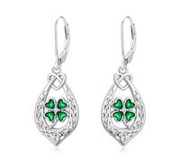 QHQPQ Orecchini a forma di quadrifoglio, da donna, in argento Sterling 925, con nodo celtico, a forma di trifoglio, orecchini a monachella, gioielli irlandesi, regalo per San Patrizio in Irlanda