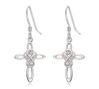 QHQPQ Orecchini a goccia da donna con nodo celtico, in argento Sterling 925, con ciondolo a forma di cuore e croce infinita, gioielli religiosi irlandesi, regali di San Valentino per sua moglie e