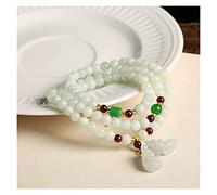 QHQQXN Braccialetti per Donne Giadeite Giada Tre Cerchi con Perline Verdi secche Granato Zucca Doppia Statua di Buddha Ciondolo Tipo A