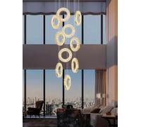 QHQQXN Elegant LED Crystal Chandelier - 10-Ring Pendant Light for High Ceilings Remote Control Modern Stainless Steel Fixture for Living Room Foyer And Restaurant Decor LWX