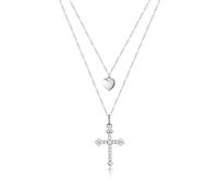QHQQXN HHRLCH Collana con Croce a Cuore Delicato Argento Sterling 925 per Donne Ragazze Collana con Croce Religiosa CZ Lucida - Collana con Croce a Cuore Fede Punk Gotico Cattolico