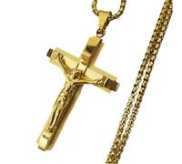QHQQXN HHRLCH Collana con crocifisso da Uomo in Argento Sterling 925, Collana con Croce con Gesù sopra - Ciondolo crocifisso da Uomo, Collana con Croce di Gesù Cristiano per Regali di Natale e