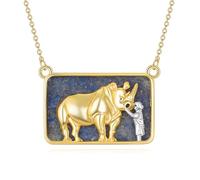QHQQXN Lapislazzuli per Donna Argento Sterling Fenice/Rinoceronte/Balena/Orso/Lupo Ciondolo Placcato in Oro Gioielli Animali Regali per Le Donne