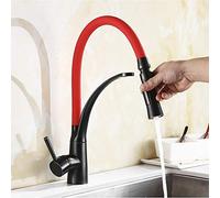QHQQXN Miscelatore per lavello da Cucina in Ottone - Nero/Rosso Montato su Piano con Controllo Acqua Calda e Fredda - Elegante per cucine e bagni Moderni