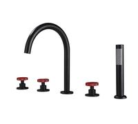QHQQXN Miscelatore Vasca con Doccia Rubinetto Vasca a 5 Fori Grigio Collo di Cigno Bocca Girevole 360 Miscelatore Vasca Doccia Rosso a Doppia Leva Valvola deviatore Rubinetti per la casa