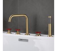 QHQQXN Miscelatore Vasca con Doccia Rubinetto Vasca a 5 Fori Grigio Collo di Cigno Bocca Girevole 360 Miscelatore Vasca Doccia Rosso a Doppia Leva Valvola deviatore Rubinetti per la casa