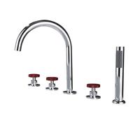 QHQQXN Miscelatore Vasca con Doccia Rubinetto Vasca a 5 Fori Grigio Collo di Cigno Bocca Girevole 360 Miscelatore Vasca Doccia Rosso a Doppia Leva Valvola deviatore Rubinetti per la casa