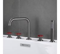 QHQQXN Miscelatore Vasca con Doccia Rubinetto Vasca a 5 Fori Grigio Collo di Cigno Bocca Girevole 360 Miscelatore Vasca Doccia Rosso a Doppia Leva Valvola deviatore Rubinetti per la casa
