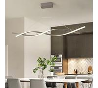 QHQQXN Modern Dimmable LED Hanging Pendant Light with Remote Adjustable Height Wave Design Chandelier for Dining Room Living Room Kitchen Office Gold Finish 80cm LWX