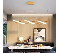 QHQQXN Modern Dimmable LED Hanging Pendant Light with Remote Adjustable Height Wave Design Chandelier for Dining Room Living Room Kitchen Office Gold Finish 80cm LWX